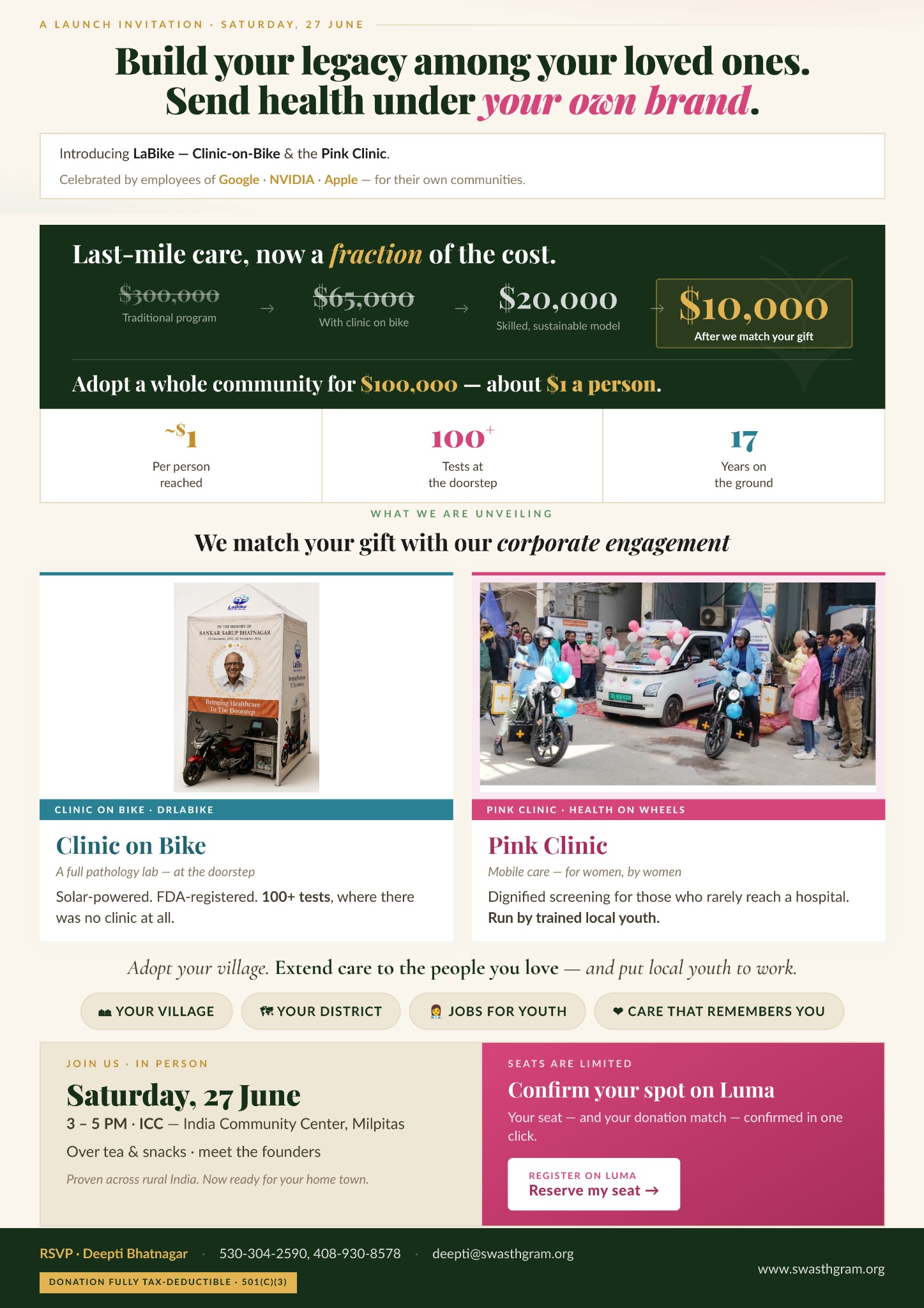 Own Your Village invitation showing community healthcare activities
