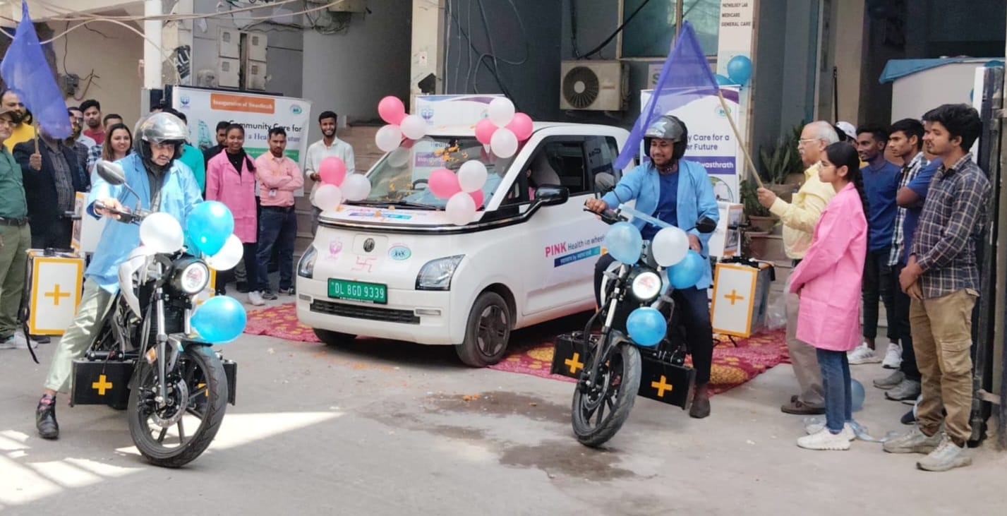 Swasthgram Pink Clinic and LaBike mobile health units being launched with community members
